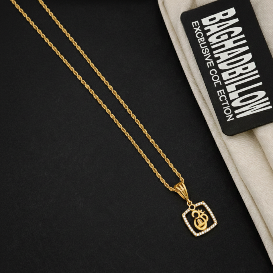 Omkari Men’s Bold Look Gold Pendant With Chain (Chain-24 Inch)