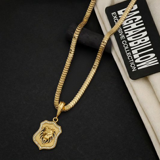 Aslan Men’s Designer Gold Chain Pendant (Chain-24 Inch)