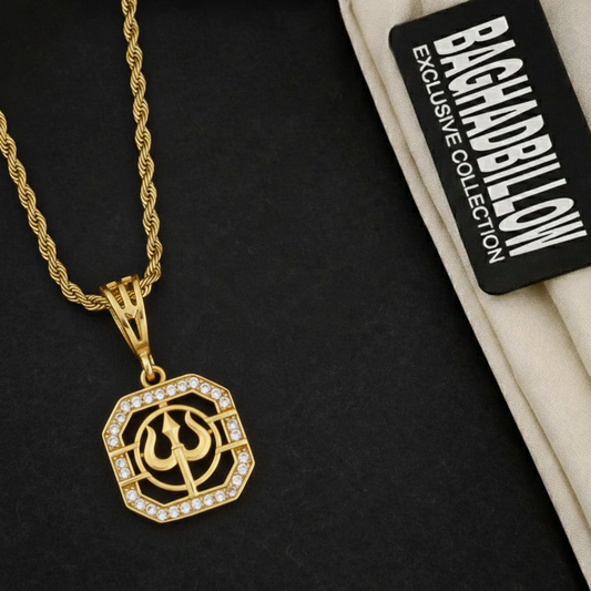 Trishul Men’s Premium Gold Chain Pendant (Chain-24 Inch)