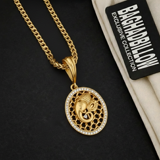 Ganapati Men’s Stylish Gold Pendant With Chain (Chain-24 Inch)