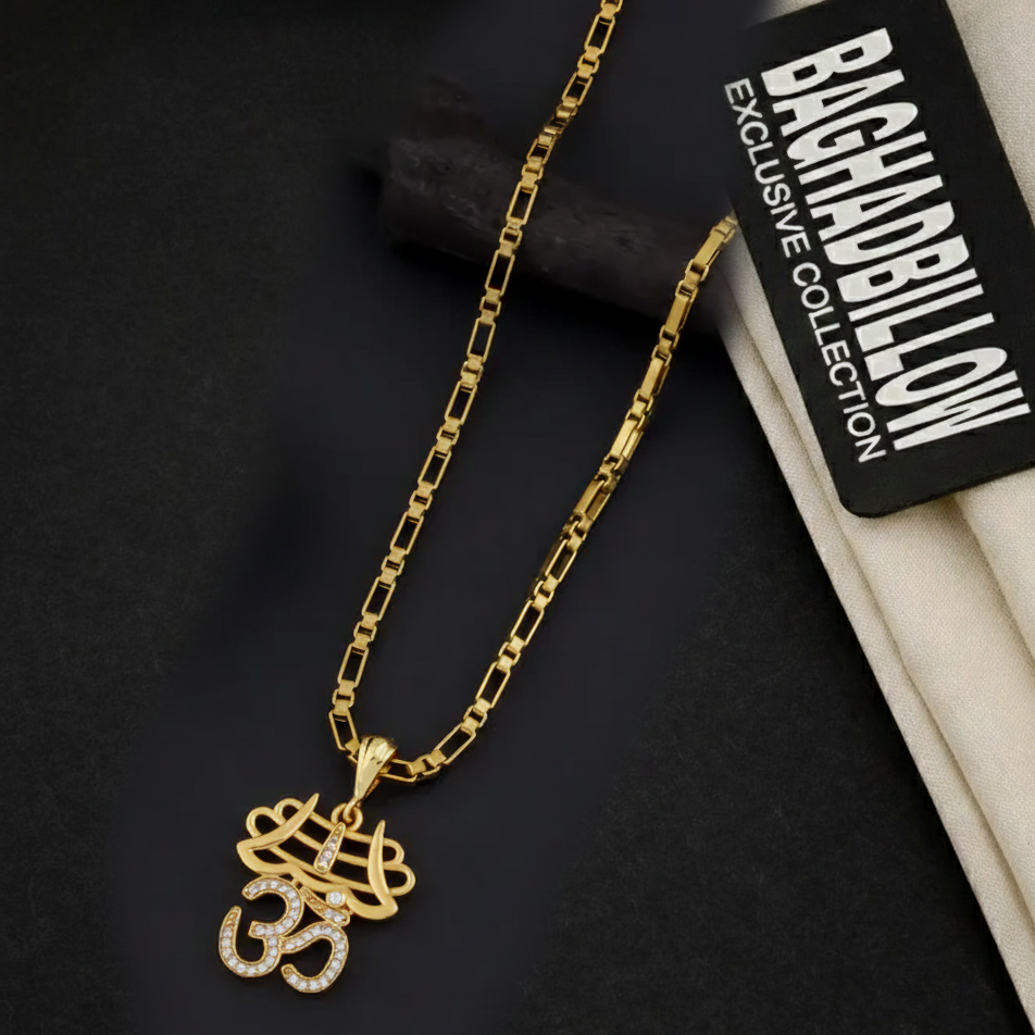 Omkar Men’s Attractive Trend Gold Chain Pendant (Chain-24 Inch)