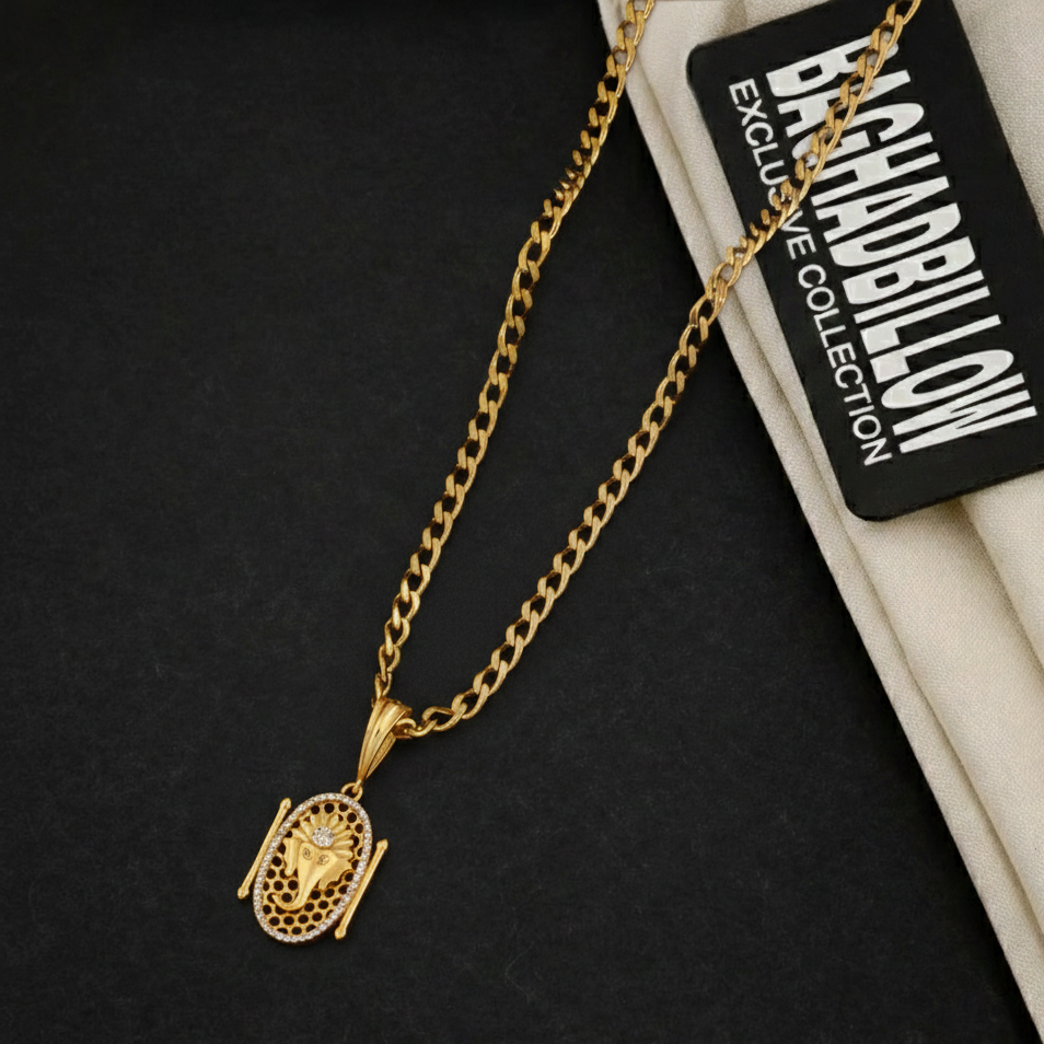 Vighnaharta Men’s Gold Chain Pendant (Chain-24 Inch)