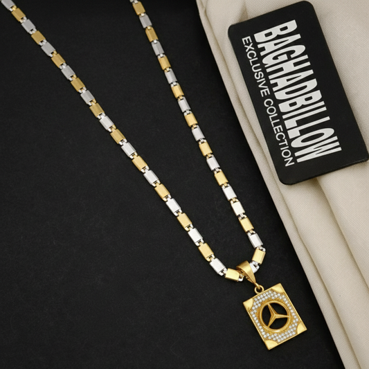 Benz Men’s Unique Style Gold Pendantmen’s Unique Style Gold Chain Pendant (Chain-18 Inch)