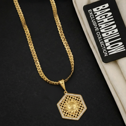 Sun Men’s Designer Gold Chain Pendant (Chain-24 Inch)