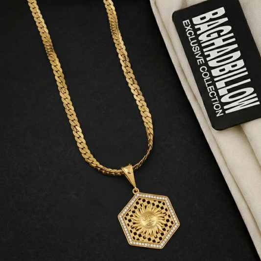 Sun Men’s Designer Gold Chain Pendant (Chain-24 Inch)