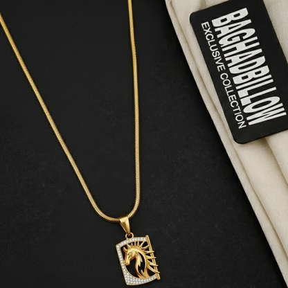 Stallion Men’s Classic Gold Pendant With Chain (Chain-24 Inch)