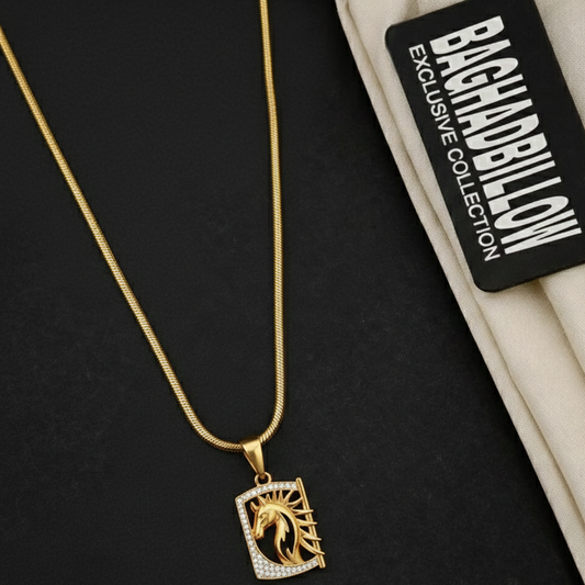 Stallion Men’s Classic Gold Pendant With Chain (Chain-24 Inch)