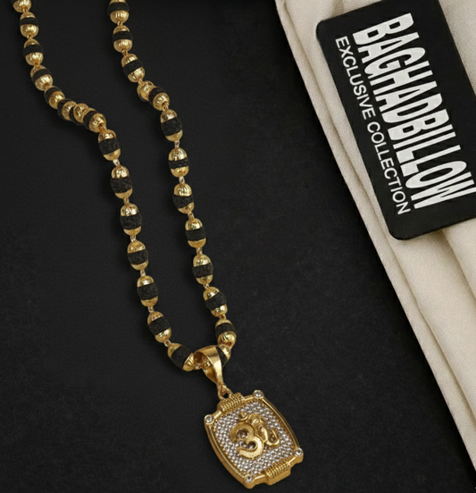 Omkara Premium Gold Plated Rudraksha Mala (23 Inch)