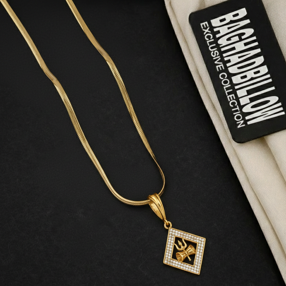 Trishikh Men’s Stylish Gold Pendant With Chain (Chain-24 Inch)