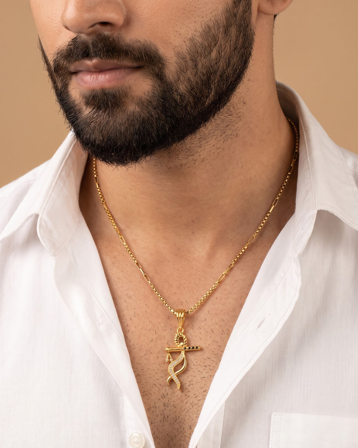 Krishna Mens Stylish Gold Pendant With Chain (Chain-24 Inch)