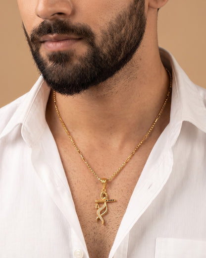 Krishna Mens Stylish Gold Pendant With Chain (Chain-24 Inch)