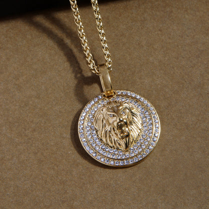 Lion Coin Pendant With Men's Chain (Chain-24 inch)