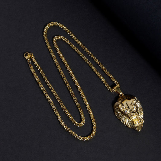 Lion Head Pendant With Men's Chain (Chain-24 inch)