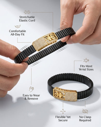 Trishul Luxury Black & Gold Flexible Bracelet