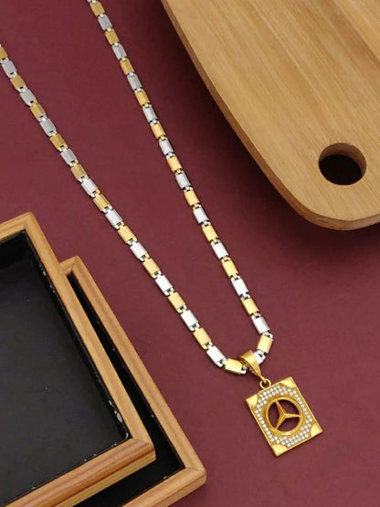 BENZ PREMIUM GOLD PLATED CHAIN PENDANT (CHAIN-18 INCH)