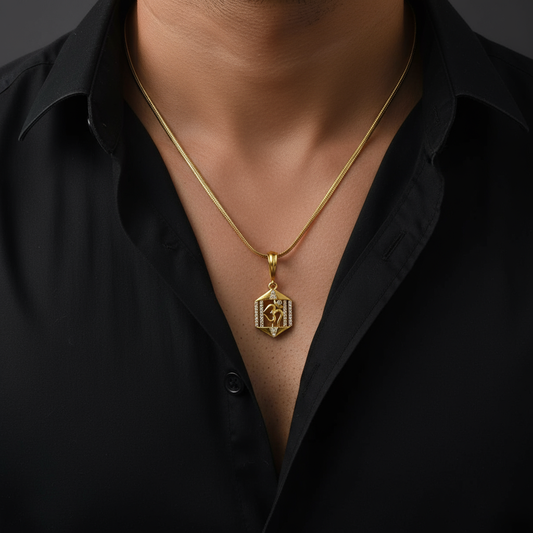 Pranava Men’s Premium Gold Chain Pendant (Chain-24 Inch)