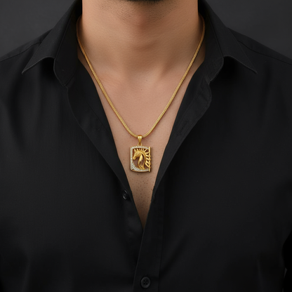 Stallion Men’s Classic Gold Pendant With Chain (Chain-24 Inch)