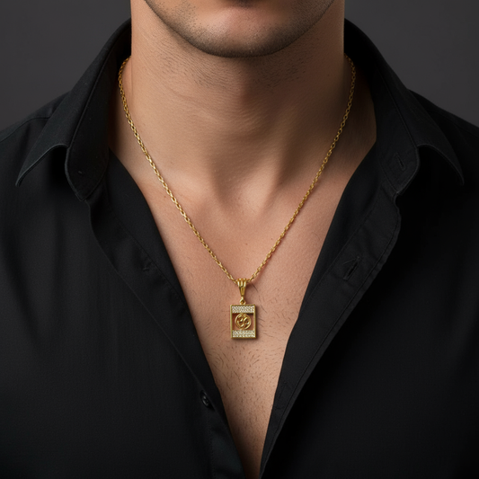 Omdutt Men’s Modern Gold Pendant With Chain (Chain-24 Inch)