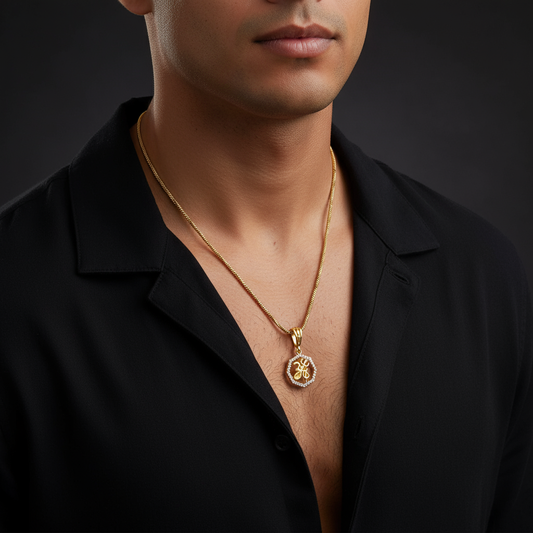 Om Trishul Men’s Premium Look Gold Chain Pendant (Chain-24 Inch)
