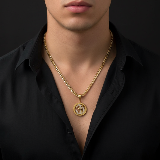 Round Om Men’s Attractive Gold Chain Pendant (Chain-24 Inch)