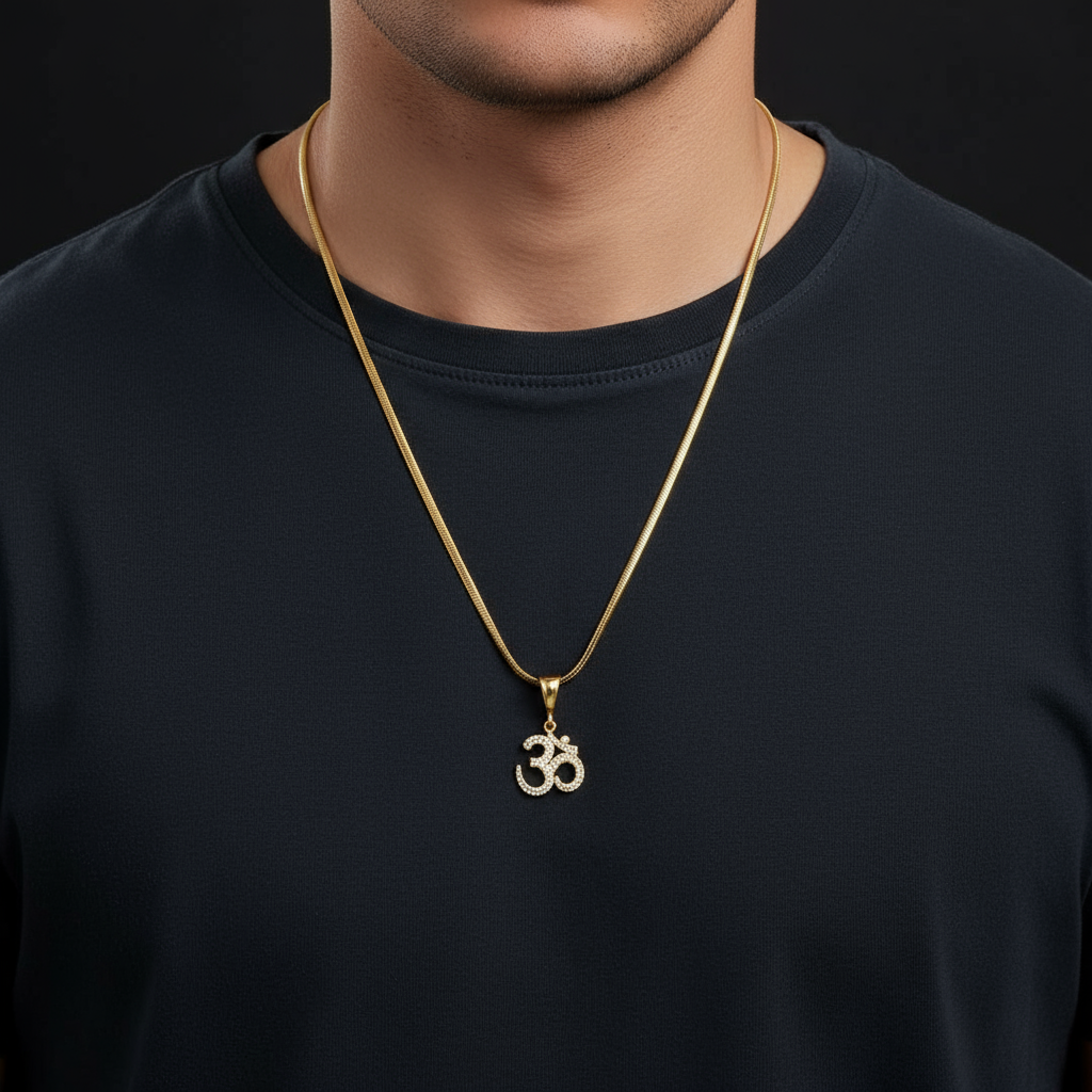 Om Men’s Premium Style Gold Chain Pendant (Chain-24 Inch)