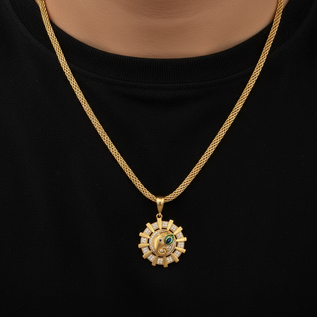 The Divine Ganesha Premium Gold Plated Chain Pendant (Chain-22 Inch)