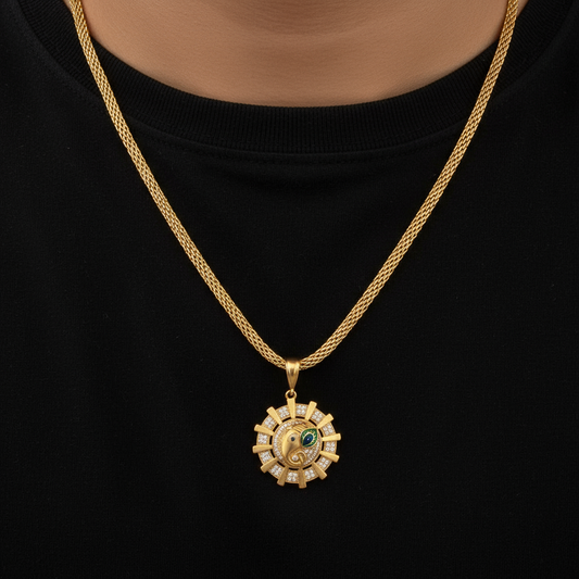 The Divine Ganesha Premium Gold Plated Chain Pendant (Chain-22 Inch)