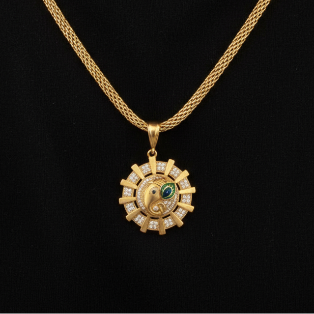 The Divine Ganesha Premium Gold Plated Chain Pendant (Chain-22 Inch)