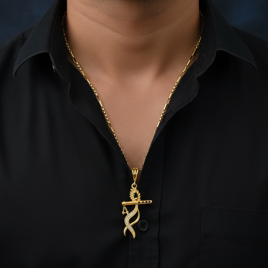 Krishna Men’s Stylish Gold Pendant With Chain (Chain-24 Inch)