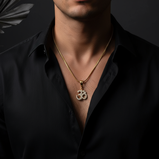 Om Men’s Premium Style Gold Chain Pendant (Chain-24 Inch)