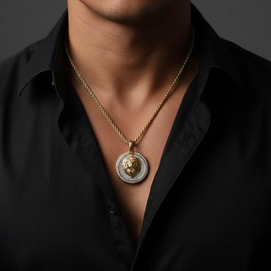 Lion Coin Men’s Luxury Gold Chain Pendant (Chain-24 Inch)