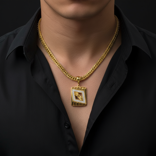 Jaguar Men’s Stylish Gold Pendant With Chain (Chain-24 Inch)