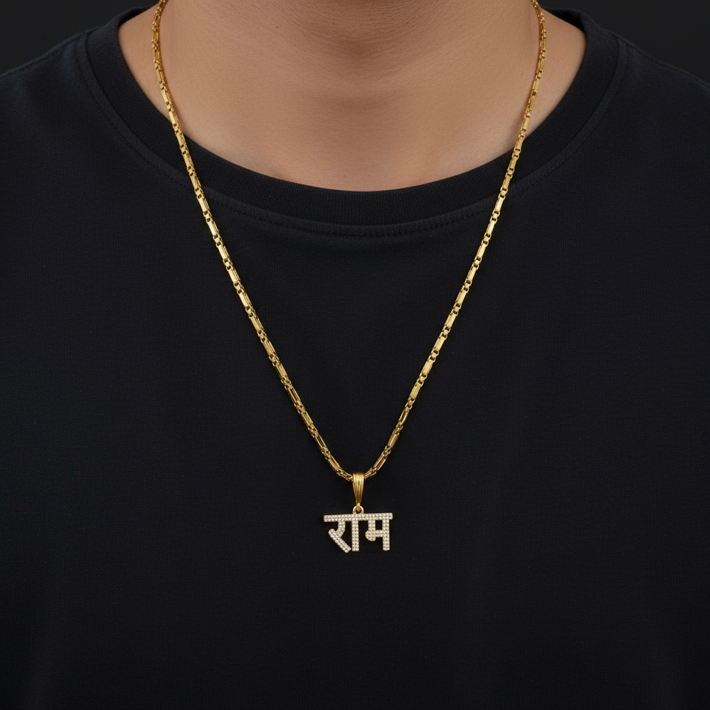Ram Men’s Unique Gold Pendant With Chain (Chain-24 Inch)