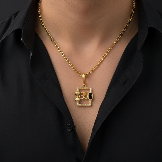 Om Rudraksha Men’s Stylish Gold Pendant With Chain (Chain-24 Inch)