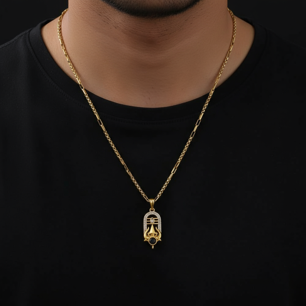 Shivshul Men’s Gold Chain Pendant (Chain-24 Inch)