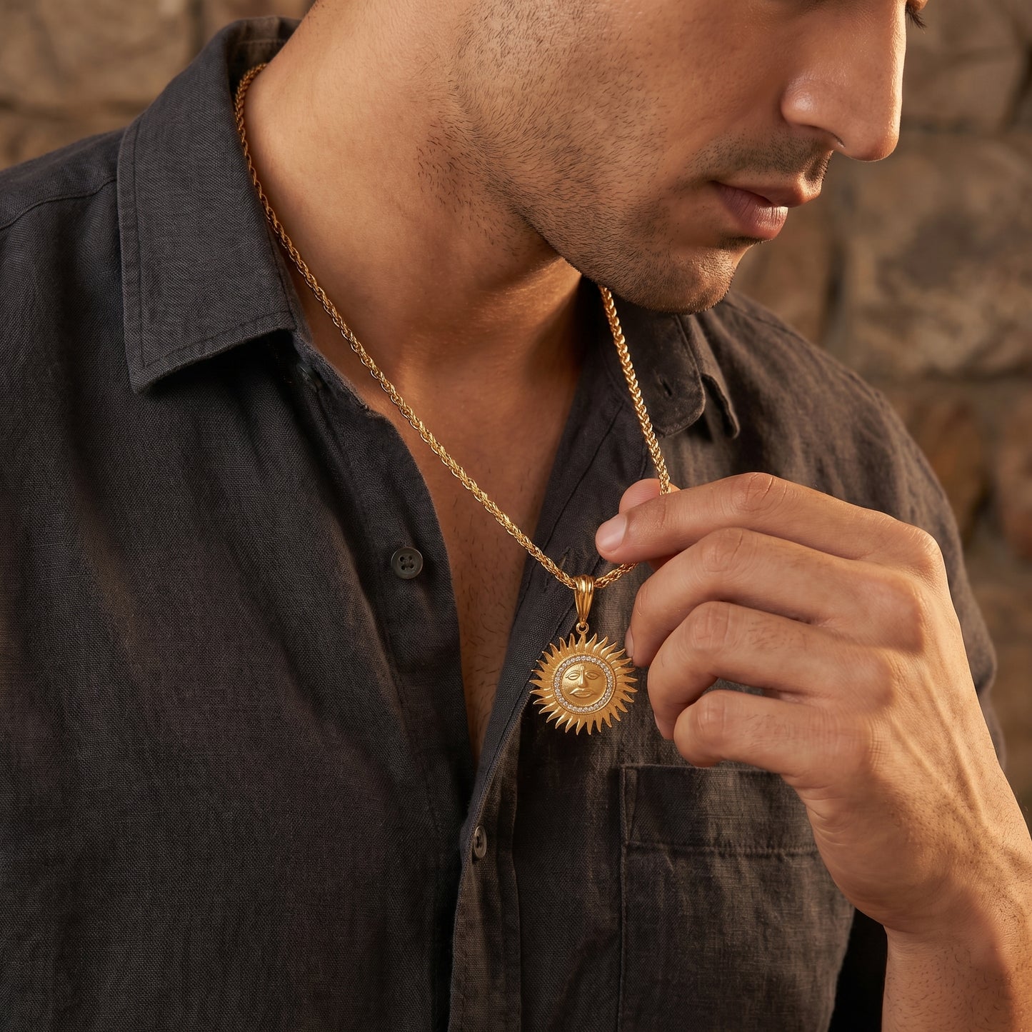 Sun Dimond Pendant With Gold Chain
