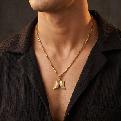 Two Lion Nail Dimond Pendant With Gold Chain