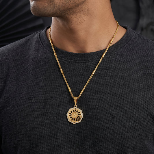 Divine Sun Dimond Pendant With Gold Chain
