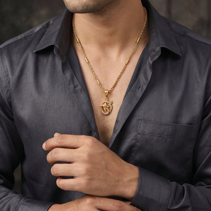 Om Ganesh Dimond Pendant With Gold Chain