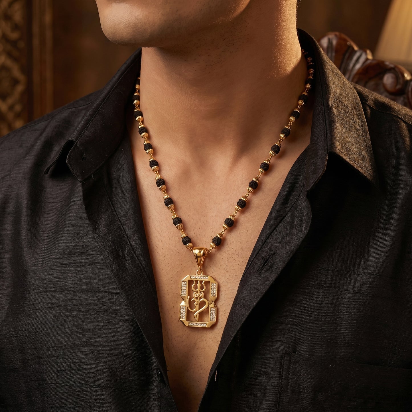Triom Dimond Pendant With Rudraksha Mala