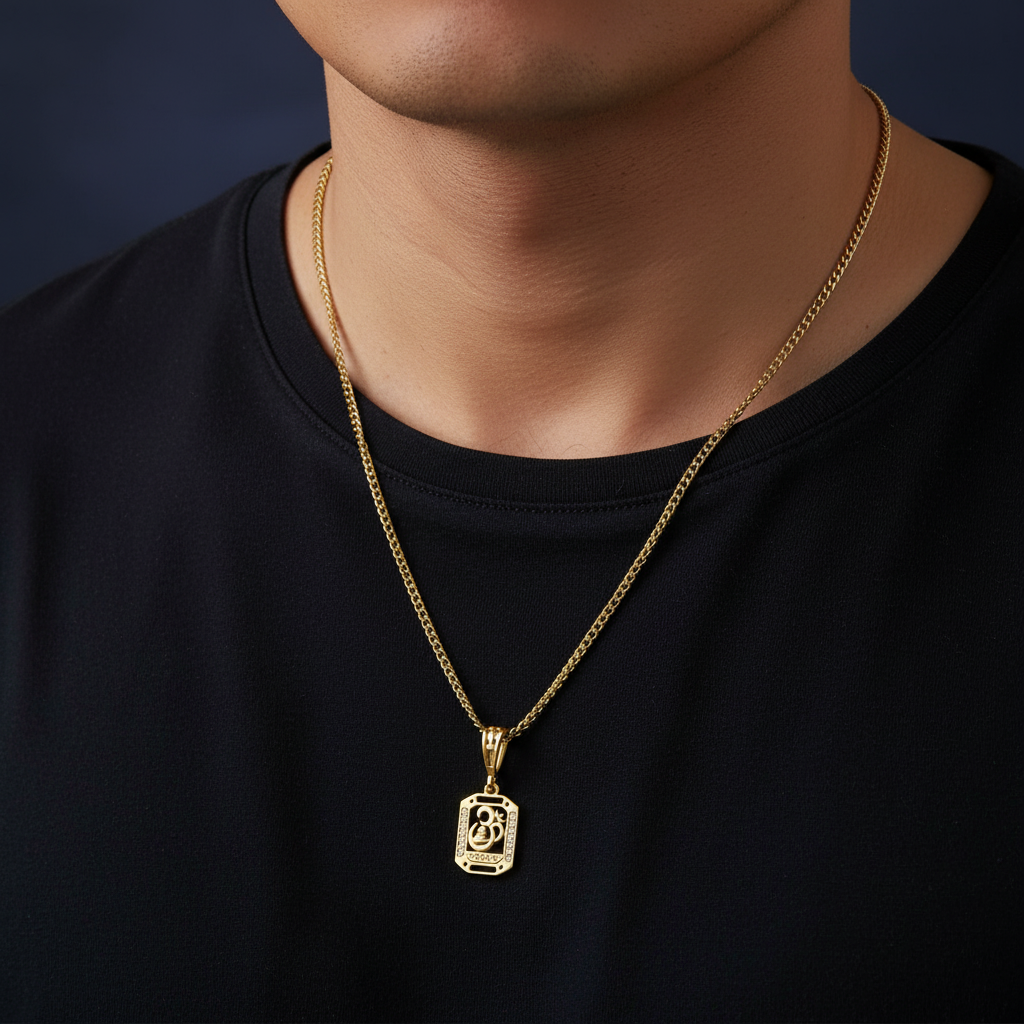 Oma Men’s Unique Style Gold Chain Pendant (Chain-24 Inch)
