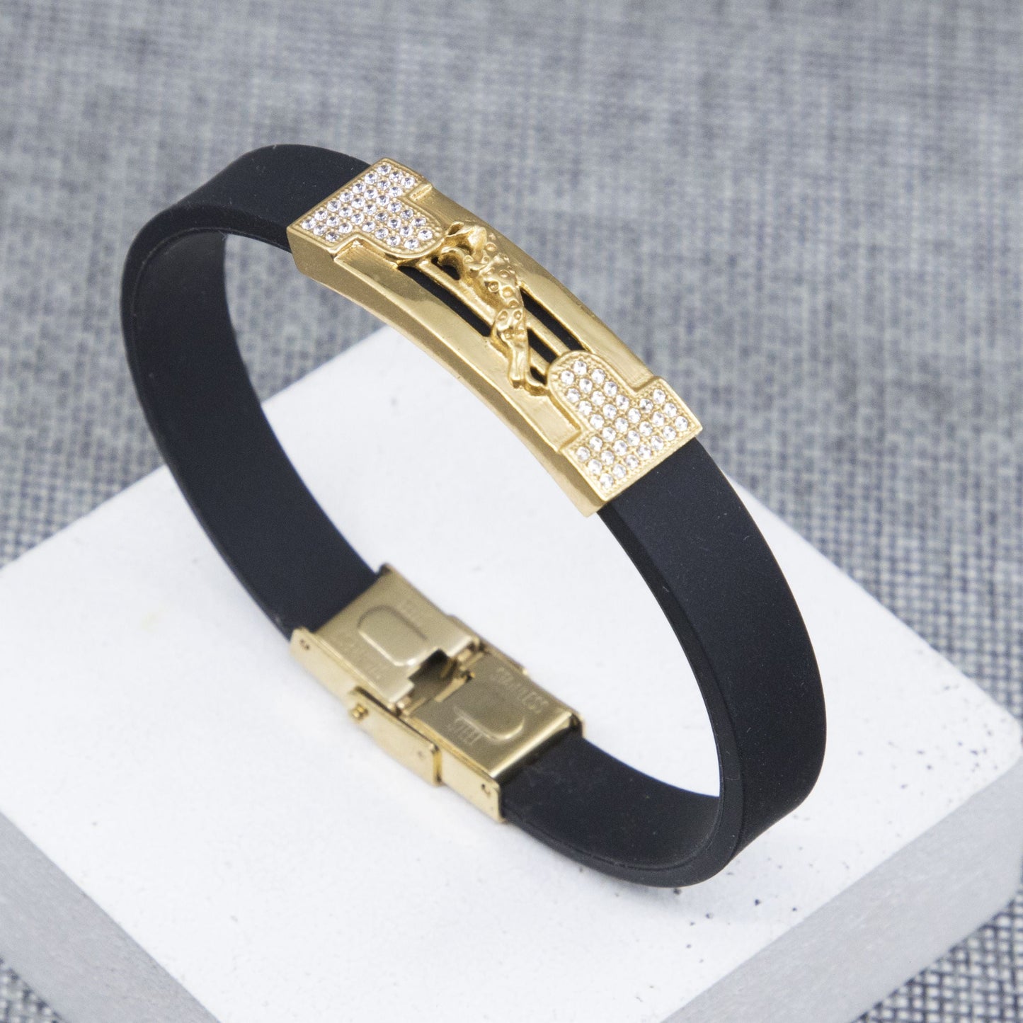 Wild Jaguar Dimond Gold Plated Silicone Bracelet