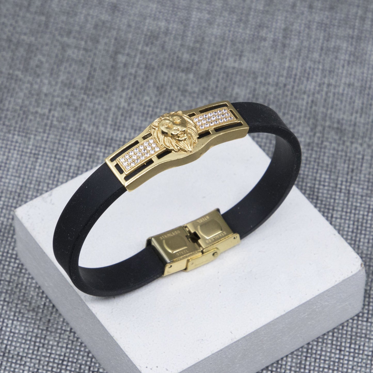 Simba Dimond Gold Plated Silicone Bracelet