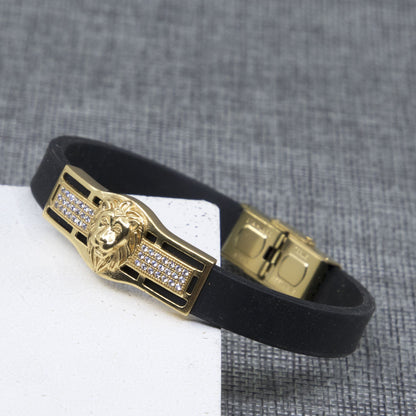 Simba Dimond Gold Plated Silicone Bracelet