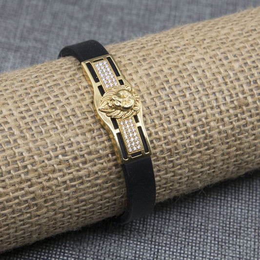 Simba Dimond Gold Plated Silicone Bracelet