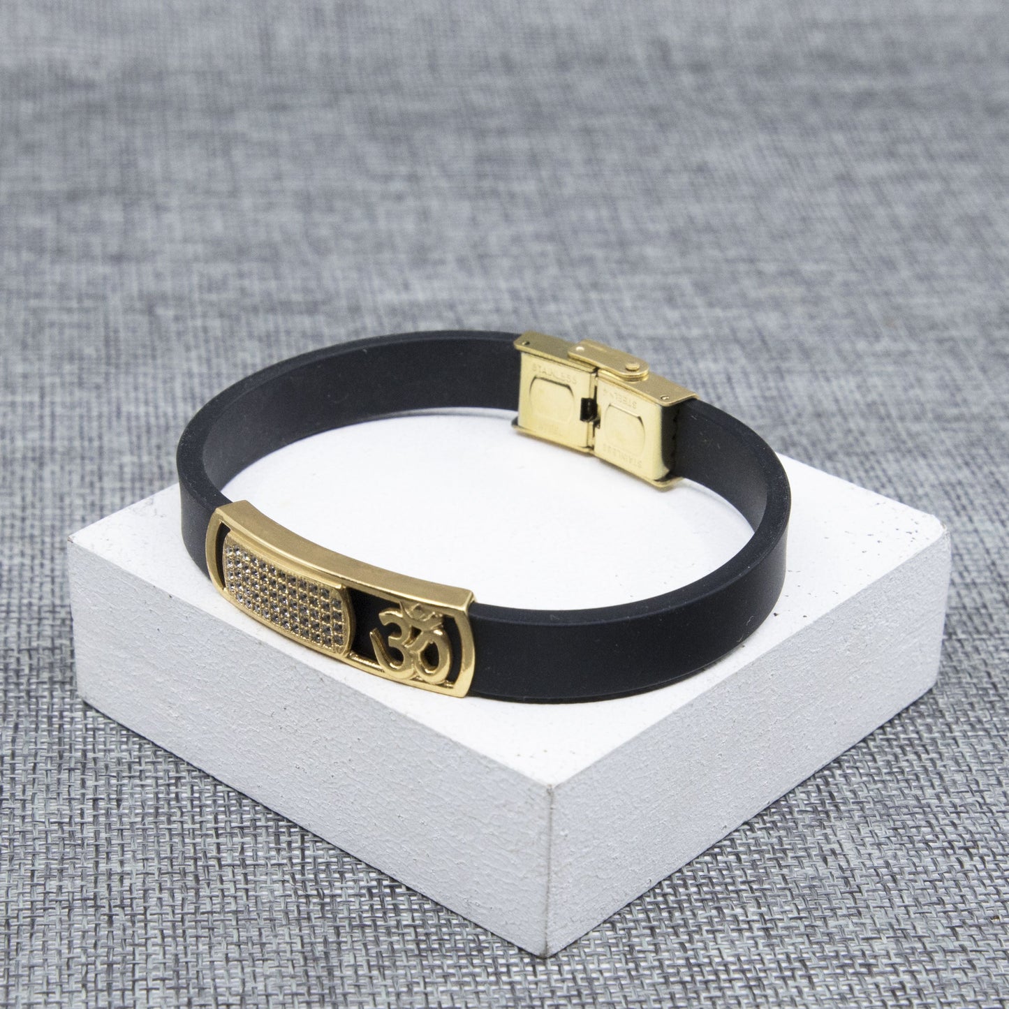 Omkar Dimond Gold Plated Silicone Bracelet