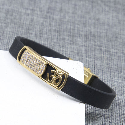 Omkar Dimond Gold Plated Silicone Bracelet