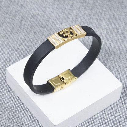 Om Dimond Gold Plated Silicone Bracelet