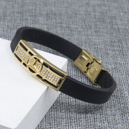 Benz Dimond Gold Plated Silicone Bracelet