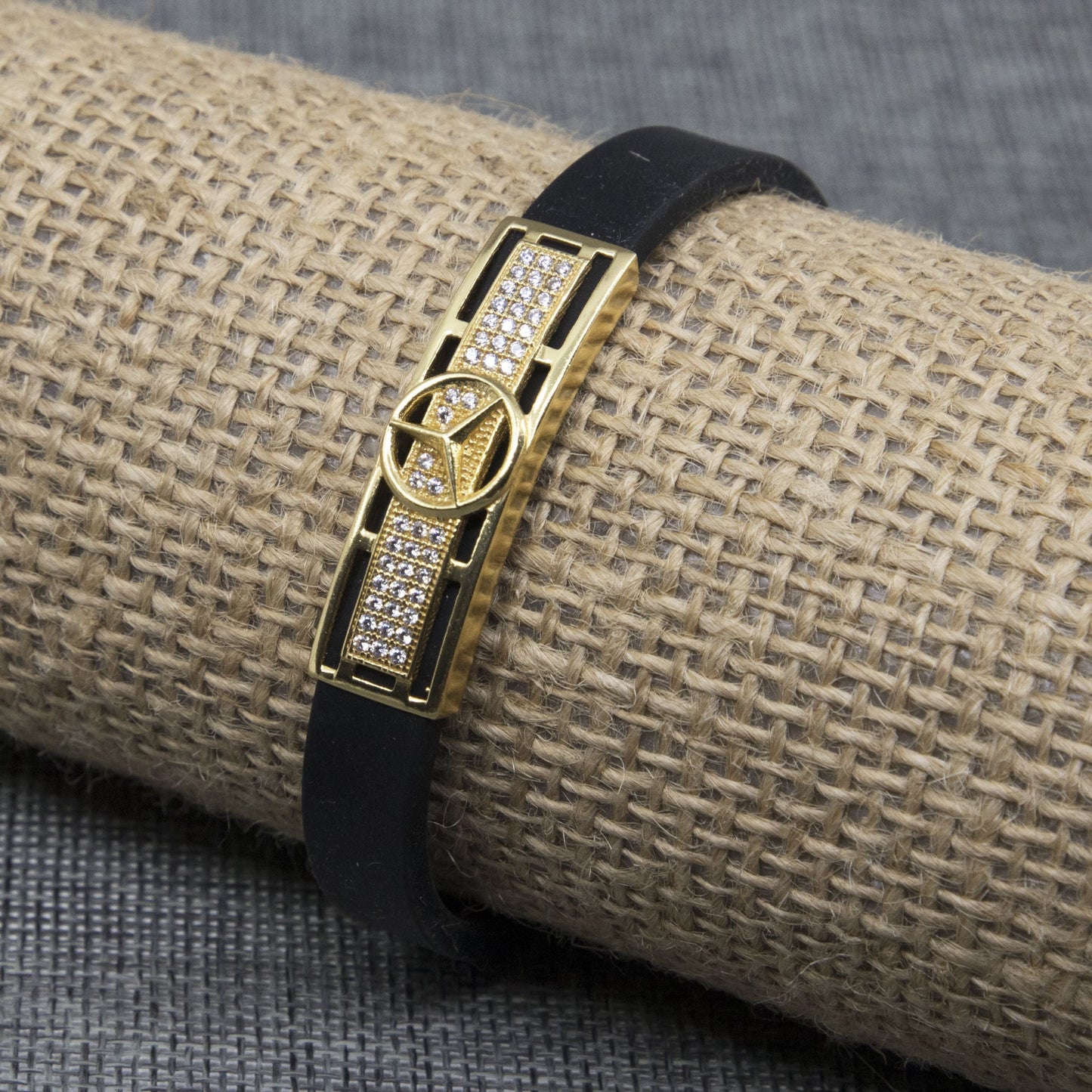 Benz Dimond Gold Plated Silicone Bracelet